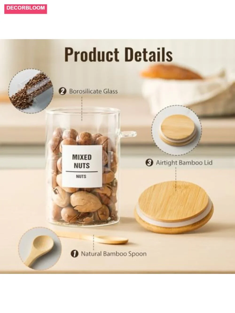 6 Pack 32oz Glass Jars with Bamboo Lids, Airtight Food Storage Canisters